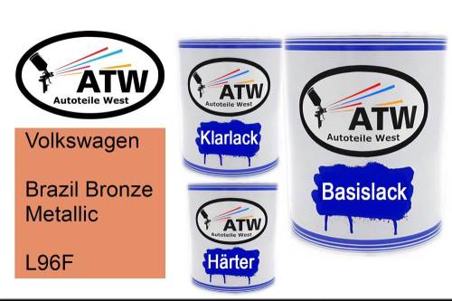 Volkswagen, Brazil Bronze Metallic, L96F: 1L Lackdose + 1L Klarlack + 500ml Härter - Set, von ATW Autoteile West.